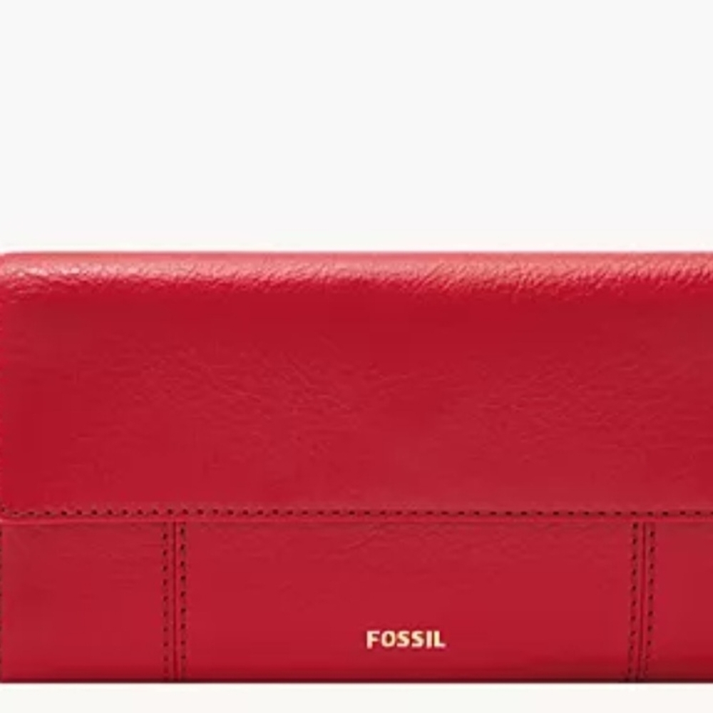 NWT Women's Fossil Jori RFID Flap Clutch Wallet Red SWL3009600